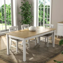 CALMA Tables À Manger Rectangulaires|Tables À Manger En Bois|Table à manger blanche, plateau effet bois clair 180 cm