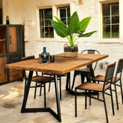 CLEVELAND Tables À Manger Industrielles|Tables À Manger Rectangulaires|Table à manger bois recyclé teck pied accent 220 cm