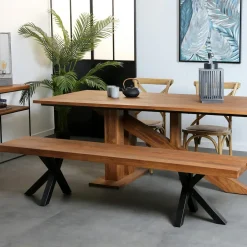 CLEVELAND Tables À Manger Industrielles|Tables À Manger Rectangulaires|Table à manger bois recyclé teck pied accent 220 cm