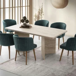 MARFA Tables À Manger Rectangulaires|Tables À Manger En Bois|Table à manger design effet travertin pieds V 180 cm