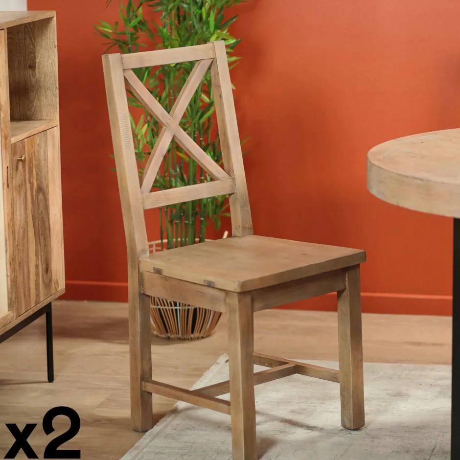 SALERNE Univers Déco·Maison De Campagne|Tables À Manger Rectangulaires|Table à manger en bois recyclé clair tréteaux 200 cm