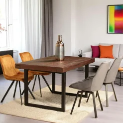 SAMOA Tables À Manger Industrielles|Tables À Manger Rectangulaires|Table à manger extensible bois brun recyclé 160-200 cm