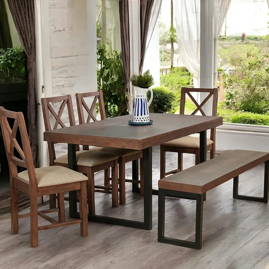 SAMOA Tables À Manger Rectangulaires|Tables À Manger En Bois|Table à manger extensible bois brun recyclé 140-180