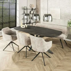 RALF Tables À Manger Industrielles|Tables À Manger En Bois|Table à manger industrielle gris foncé texturée 215 cm