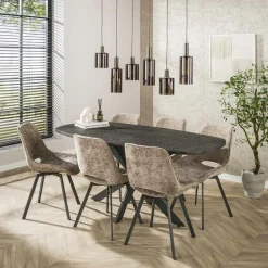 RALF Tables À Manger Industrielles|Tables À Manger En Bois|Table à manger industrielle gris foncé texturée 215 cm