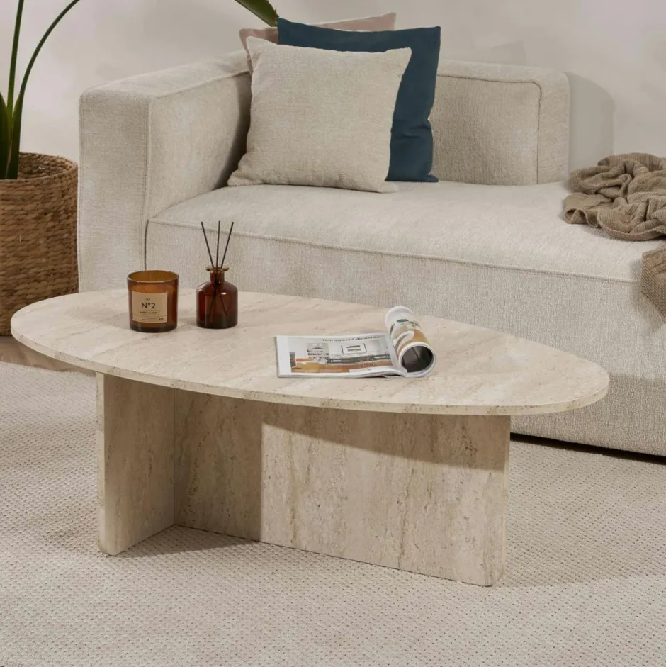 MARFA Tables À Manger En Bois|Table à manger moderne effet travertin pieds en V 180 cm