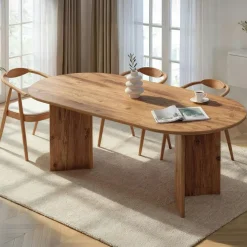 MARFA Tables À Manger En Bois|Table à manger moderne effet travertin pieds en V 180 cm