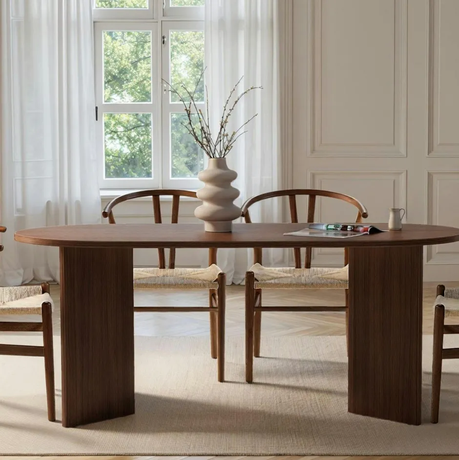 MARFA Tables À Manger En Bois|Table à manger moderne effet noyer pieds en V 180 cm