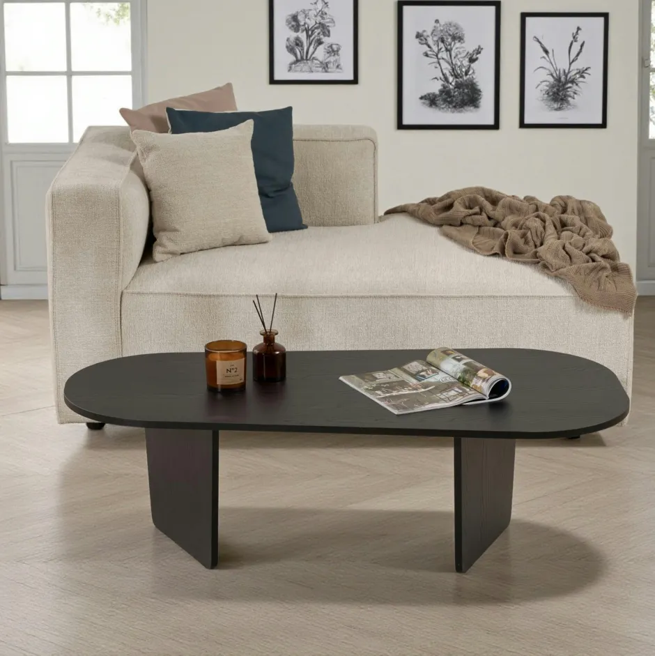 MARFA Tables À Manger En Bois|Table à manger moderne noire effet bois pieds en V 180 cm