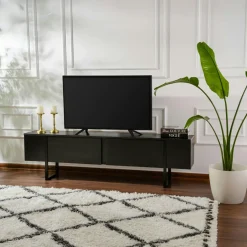 MARFA Tables À Manger En Bois|Table à manger moderne noire effet bois pieds en V 180 cm