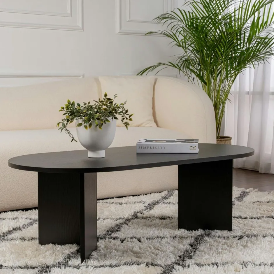 MARFA Tables À Manger En Bois|Table à manger moderne noire effet bois pieds en V 180 cm