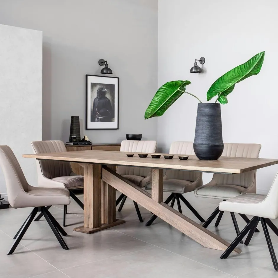 HUDSON Tables À Manger Rectangulaires|Tables À Manger En Chêne|Table à manger moderne piètement oblique chêne massif 240 cm