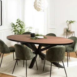 BIHAR Tables À Manger Industrielles|Tables À Manger En Bois|Table à manger ovale bois effet pierre rouille 220 cm