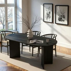 MARFA Tables À Manger En Bois|Table à manger ovale effet bois noir pieds en V 200 cm