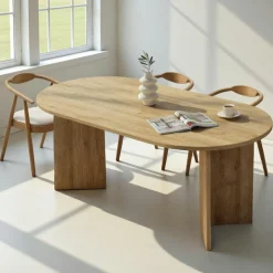 MARFA Tables À Manger En Bois|Table à manger ovale effet chêne pieds en V 180 cm