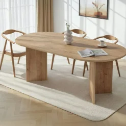 MARFA Tables À Manger En Bois|Table à manger ovale effet chêne pieds en V 200 cm