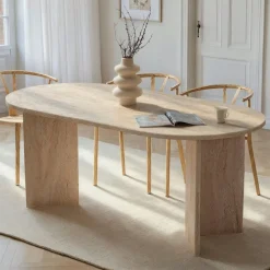 MARFA Tables À Manger En Bois|Table à manger ovale effet chêne pieds en V 200 cm