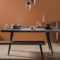 ADÉLAÏDE Univers Déco·Vintage|Tables À Manger Vintage|Table à manger rectangulaire bois recyclé piètement effet laiton vieilli 180 cm