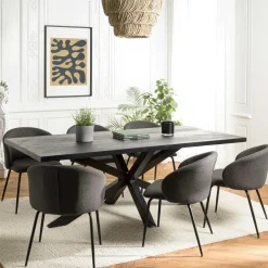 BIHAR Tables À Manger Industrielles|Tables À Manger Rectangulaires|Table à manger rectangulaire bois anthracite effet pierre 220 cm