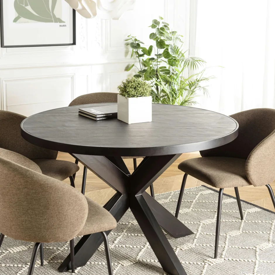 BIHAR Tables À Manger Industrielles|Tables À Manger Rondes|Table à manger ronde bois anthracite effet pierre 120 cm