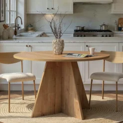 MARFA Tables À Manger Rondes|Tables À Manger En Bois|Table à manger ronde effet bois clair Ø120 cm