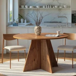 MARFA Tables À Manger Rondes|Tables À Manger En Bois|Table à manger ronde effet bois de pin Ø120 cm