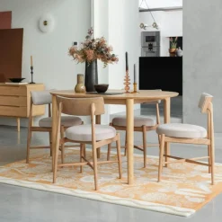 DERBY Tables À Manger Scandinaves|Tables À Manger En Chêne|Table à manger ronde en chêne clair avec rallonge intégrée 130-170 cm