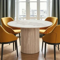 PRATO Tables À Manger Rondes|Tables À Manger En Céramique|Table à manger ronde en céramique effet marbre Ø120 cm