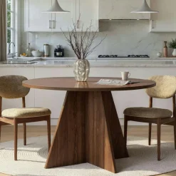 MARFA Tables À Manger Rondes|Tables À Manger En Bois|Table à manger ronde noire effet bois Ø120 cm