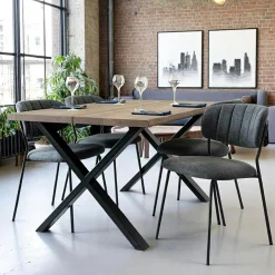 SAVONE Tables À Manger En Chêne|Tables À Manger Extensibles|Table à rallonge en bois de chêne fumé avec bordures naturelles 140 cm