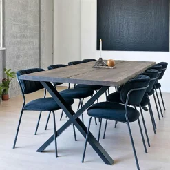 SAVONE Tables À Manger Rectangulaires|Tables À Manger En Chêne|Table à rallonge en bois de chêne fumé avec bordures naturelles 240 cm