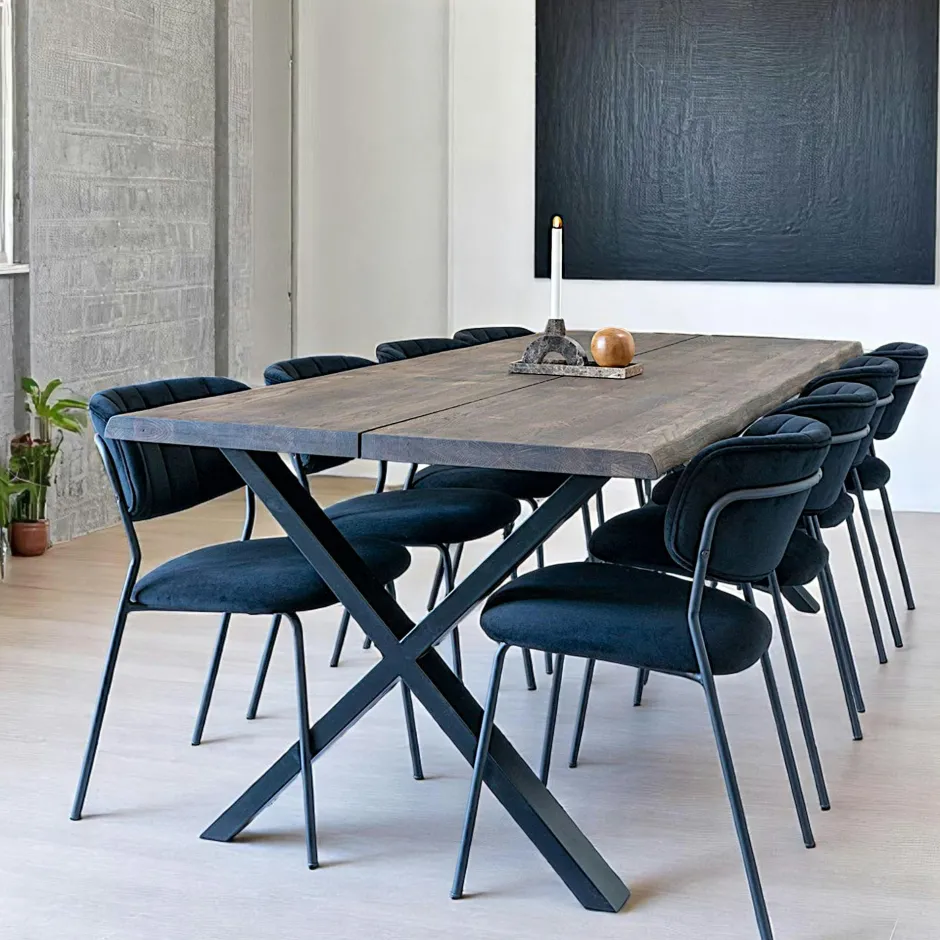 SAVONE Tables À Manger Rectangulaires|Tables À Manger En Chêne|Table à rallonge en bois de chêne fumé avec bordures naturelles 240 cm