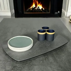 LOMBARDIE Tables À Manger Rectangulaires|Tables À Manger En Céramique|Table à rallonge en céramique grise 180-280