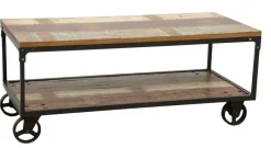 Loft / Loft Colors Tables Basses À Roulettes|Tables Basses Industrielles|Table basse à roulettes double plateaux en Hévéa recyclé coloré et métal 120x60x47cm LOFT COLORS