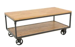 Loft / Loft Colors Tables Basses Vintage|Tables Basses À Roulettes|Table basse à roulettes double plateaux en Hévéa recyclé naturel et métal 120x60x47cm LOFT