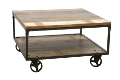 Loft / Loft Colors Tables Basses Carrées|Tables Basses À Roulettes|Table basse à roulettes double plateaux en Hévéa recyclé coloré et métal 90x90x47cm LOFT COLORS