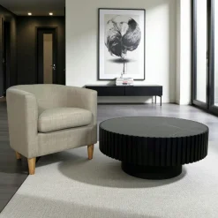 LOMBARDIE Tables Basses Rondes|Table basse blanche - plateau céramique, bords crantés