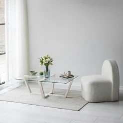 LHASA Tables Basses En Verre|Table basse blanche design - verre trempé, pied croisé