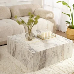 MARFA Tables Basses Carrées|Table basse carrée effet noyer roulettes invisibles