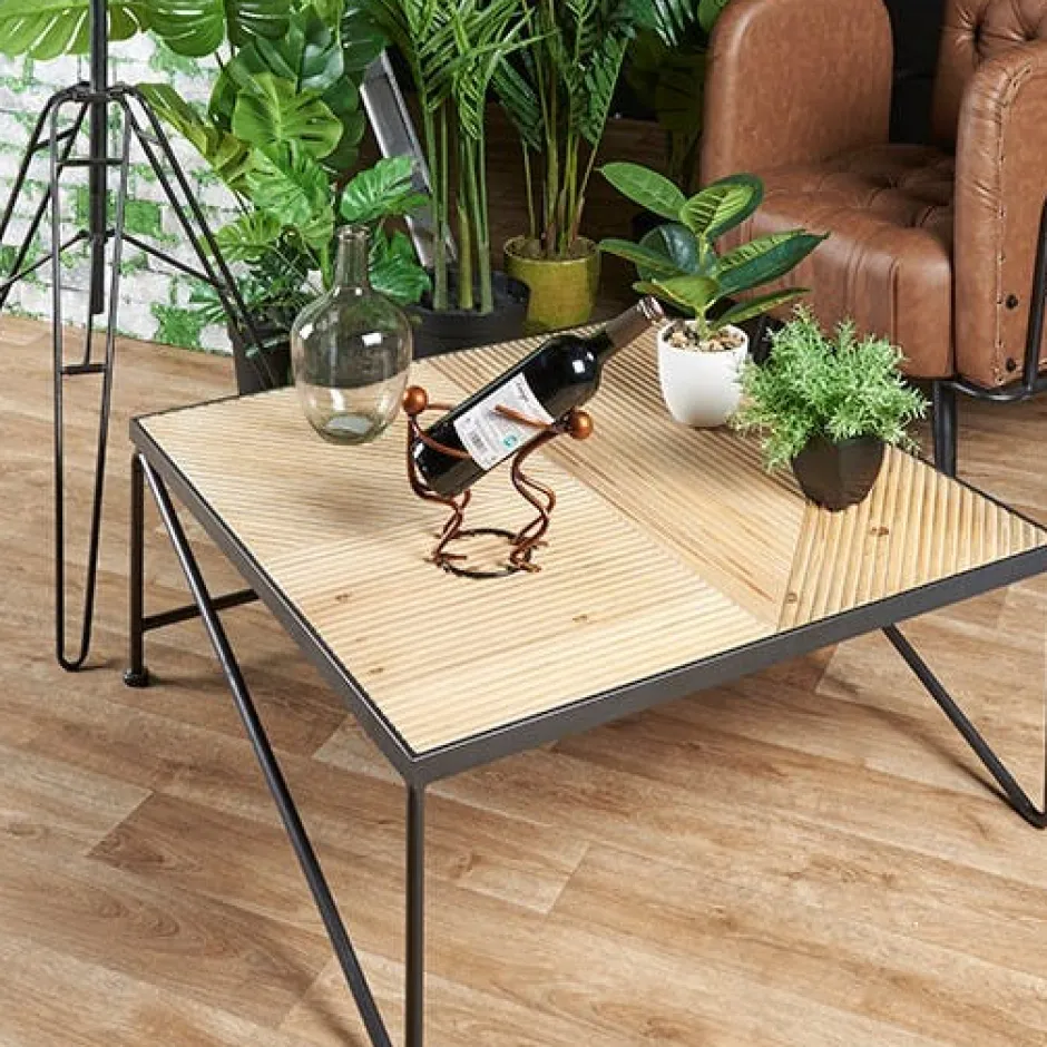 Atelier Tables Basses Carrées|Tables Basses Industrielles|Table basse carrée en bois et métal