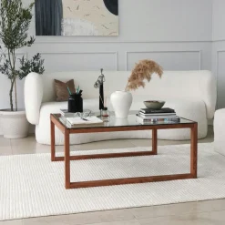 LHASA Tables Basses En Verre|Table basse carrée en verre et bois brun