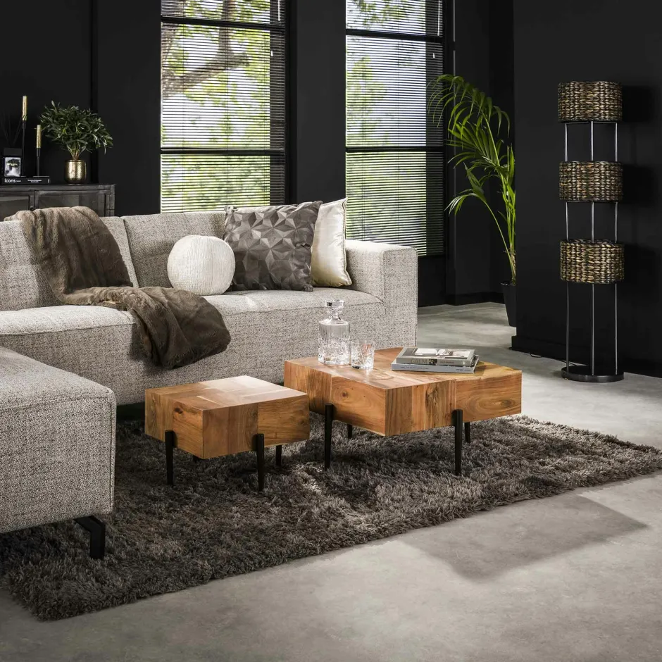 Melbourne Tables Basses Carrées|Table basse carrée motif damier en bois d'acacia