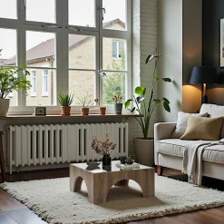 SALTA Tables Basses Carrées|Table basse carrée structure effet noyer à arches