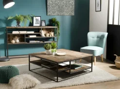 Swing Tables Basses Carrées|Table basse carrée teck recyclé tablettes