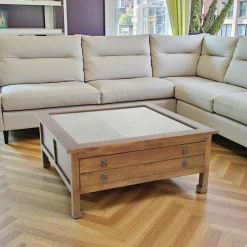 Maori Tables Basses Carrées|Table basse carrée vitré hévéa 100x100x40cm