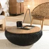 Swing Tables Basses Rondes|Table basse coffre ronde rotin noir et teck recyclé 81 cm