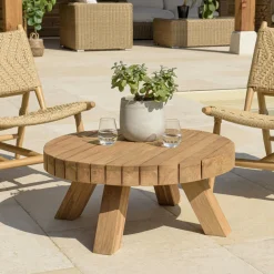 MANY Tables Basses De Jardin|Table basse de jardin ronde teck recyclé naturel
