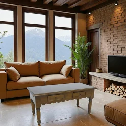 Tradition Tables Basses À Tiroirs|Table basse Dentelle Hévéa 2 tiroirs 100x50x46cm