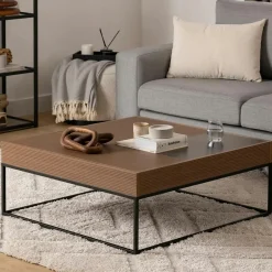 JENA Tables Basses Carrées|Table basse design carrée effet noyer & anthracite