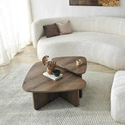 MARFA Tables Basses Gigognes|Table basse effet noyer, triangle organique (x2)